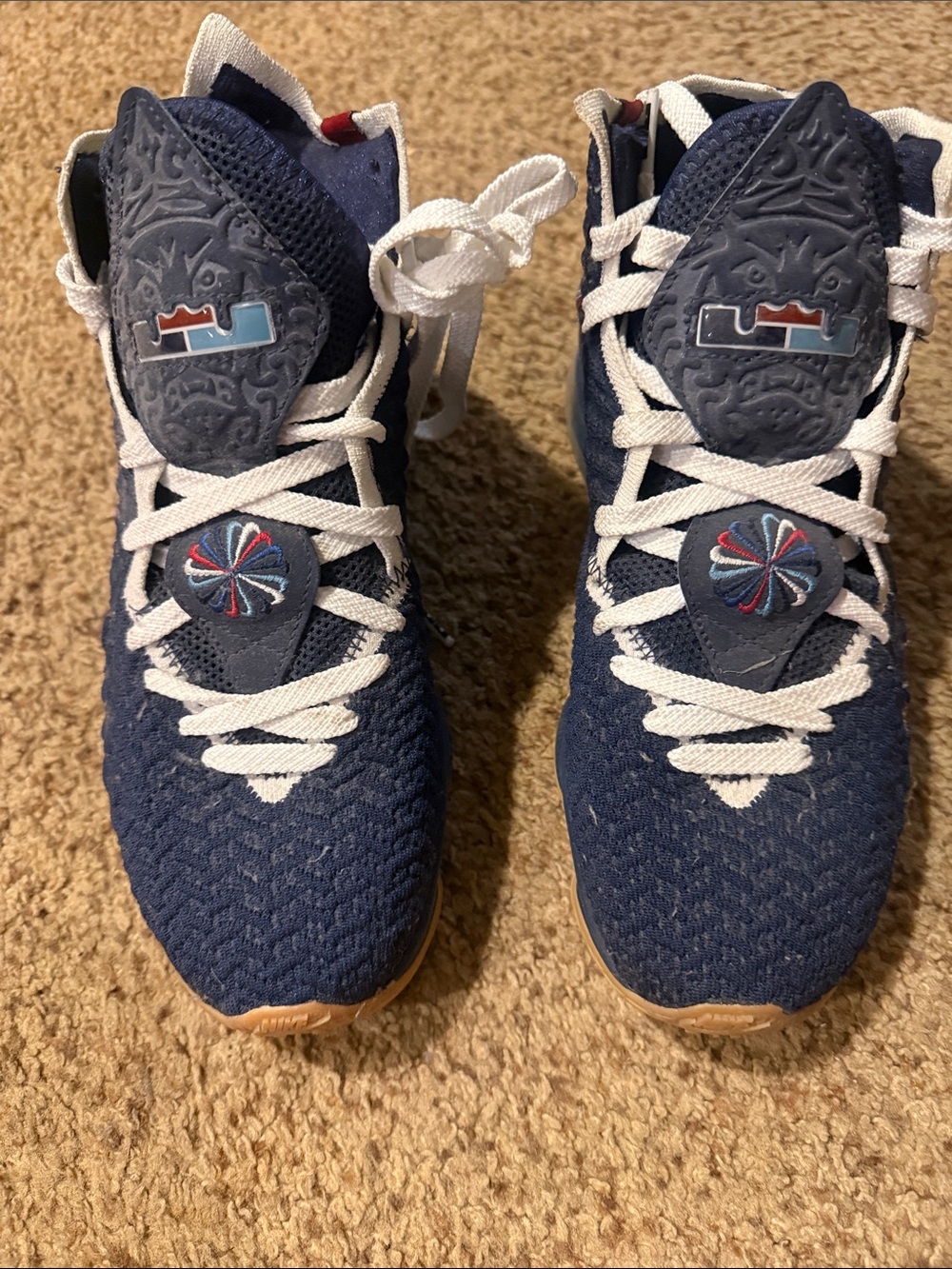 Nike Kids Navy Blue, White & Gum Lace-Up Basketball Sneakers LeBron